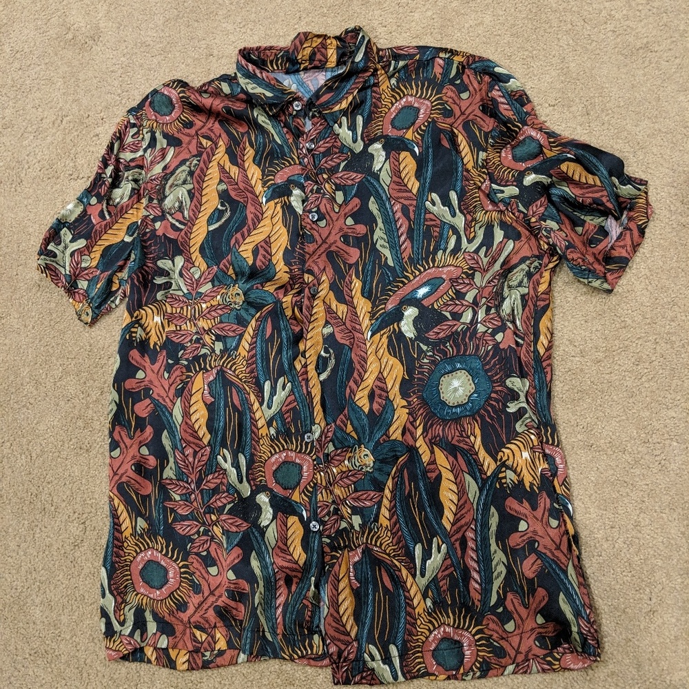 Zara Men's Silky Jungle Button Down Shirt - M
